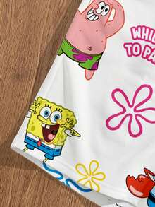 SpongeBob SquarePants | SHEIN Manfinity Joysei 男士卡通趣味宽松短裤 - 白色 - 查看 3
