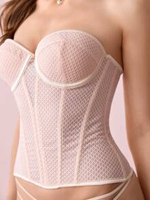 Bonmuse Women's Mesh Strapless Corset Top With Underwire Waist Training Shapewearfor Summer - Apricot - View 9