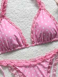 Swim Mod Bộ bikini hai mảnh in hoa, viền lưới, kiểu cổ yếm, đồ bơi gợi cảm. - Nhiều màu - Xem 4