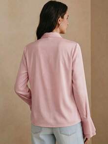 Anewsta Elegant Bowknot Tie Design Embroidered Beaded Women Blouse - Pink - View 7