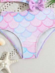 SHEIN Young Girl Iridescent Fish Scale Pattern High Elasticity Soft Comfortable One-Piece Swimsuit - Purple - View 5