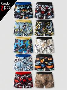 SHEIN GraphicGems Bộ 7 chiếc quần boxer nam phong cách thường ngày, in họa tiết graffiti. - Nhiều màu - Xem 1