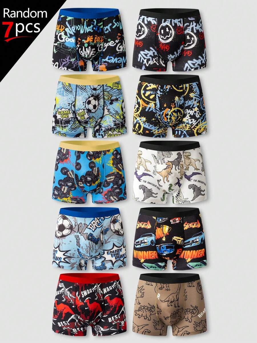 SHEIN GraphicGems Bộ 7 chiếc quần boxer nam phong cách thường ngày, in họa tiết graffiti. - Nhiều màu - Xem 1