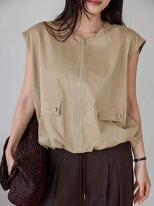 Dazy-Less Summer New Loose Casual Sleeveless Vest, Business Casual Style For Women - Khaki - View 8