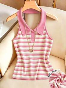 Franclia French Style Striped Backless Halter Neck Tank Top For Women, Summer, Slimming & Age-Reducing - Multicolor - View 3