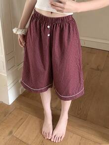 DAZY Plaid Loose Shorts Women's Sleepwear Bottom For Summer - Red - View 4