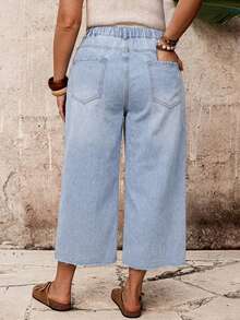 EMERY ROSE EMERY ROSE Plus Size Women Distressed 3/4 Length Denim Jeans Formal Vacation Light Blue Summer Casual Traditional - Light Wash - View 2