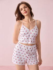 Bonmuse Bộ đồ ngủ 2 mảnh dành cho nữ mùa hè, kiểu dáng gợi cảm, quần đùi yếm, in họa tiết toàn thân, đồ ngủ mùa hè dễ thương, áo ngủ dễ thương, bộ hai mảnh mặc nhà, đồ mặc nhà cho năm học mới - trắng - Xem 7