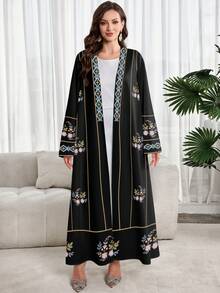 Al Najma Áo Abaya Ả Rập kín đáo với họa tiết hoa - trắng - Xem 6