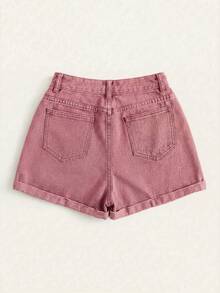 Summer Rolled-Up High-Waisted Denim Shorts - 薑色 - 查看 2