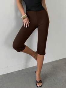 Firerie Quần legging nữ màu đen trơn thanh lịch, cạp cao, kiểu dáng ôm sát, chất liệu dệt kim, đa năng, phù hợp cho mọi mùa. - màu nâu - Xem 9