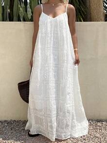 DAZY Women's Textured Loose Spaghetti Strap Dress, Suitable For Vacation - White - View 5