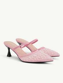 CUCCOO CHICEST Giày cao gót mũi nhọn gót mỏng mới dành cho nữ, trang trí bằng lưới, hạt cườm và thêu – Thanh lịch và thoải mái, hoàn hảo cho các buổi hẹn hò, công sở, tiệc tùng và đám cưới. - Bụi hồng - Xem 6