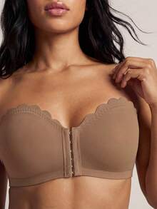 Barelissa Áo ngực nâng ngực không dây Wave Edge đóng phía trước cho nữ có miếng đệm tháo rời - Màu nâu  Mocha - Xem 4