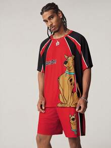 SCOOBY-DOO X SHEIN Men's Round Neck Letter & Cartoon Print Short Sleeve T-Shirt And Shorts Casual Daily Outfit - Red - View 1