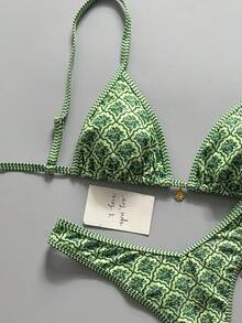 Swim Mod Conjunto de bikini sexy con tirantes finos y estampado floral aleatorio para mujer, verano - Multicolor - Ver 6