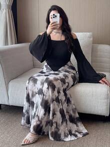 Modelyn Zanzea Plus Size Black Summer Elegant Formal Night Off Shoulder Printed Elastic Knit Fitted Slim Maxi Dress,Modern Filipiana Modest Outfits For Women - Multicolor - View 4