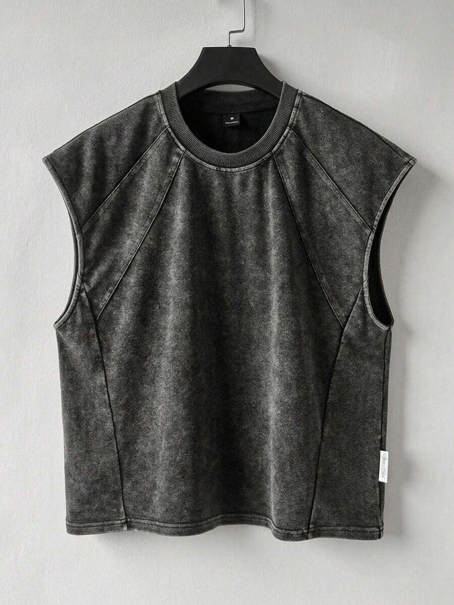 STYNVO Men's Casual Washed Wide Shoulder Tank Top, Summer - Grey - View 1