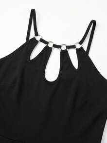 Elenzga Plus Size Women Casual Solid Color Cinched Waist Jumpsuit - Black - View 5