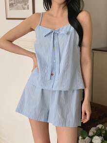 DAZY Women's Casual Comfortable Pajama Set Summer - Blue - View 7