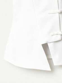 Franclia New Chinese Style Cheongsam Inspired Sleeveless Top, Stand Collar, Button Decor, Asymmetrical Waist Design, Versatile Spring/Summer Blouse For Women - White - View 4