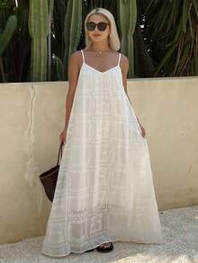 DAZY Women's Textured Loose Spaghetti Strap Dress, Suitable For Vacation - White - View 3