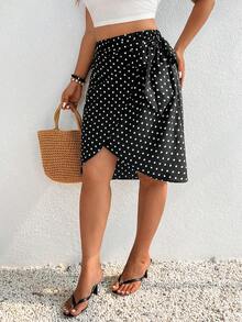 SHEIN Frenchy Leopard Printed Plus Size Wrap-Style Skirt Black Skirt For Women Polka Dot For Women - Black and White - View 3