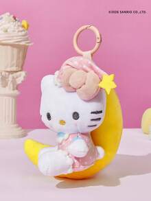 HELLO KITTY AND FRIENDS | POKOJA LAND 1個聯名3D絨毛吊飾，坐於新月形狀，可愛甜美設計，適合女孩，可掛在包包、鑰匙、書包上，生日或週年紀念的可愛禮物 - 白色 - 查看 4