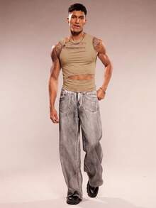 FeverCity Men's Sleeveless Crew Neck Hollow Out Casual Knit Vest, Spring/Summer - Apricot - View 6