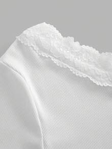 Slaydiva Áo thun nữ cỡ lớn thời trang đa năng viền ren - trắng - Xem 7