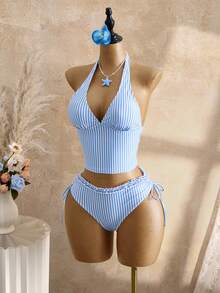 Swim Mod Bộ đồ bơi 2 mảnh dành cho nữ mùa hè, họa tiết chấm bi đen trắng với viền bèo nhún, áo croptop và quần cạp chun. - Nhiều màu - Xem 6