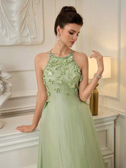 Poshira Beaded 3D Floral Decor High-End Evening Gown, Elegant Luxury Socialite Style Floral Lace Collar Flare Sleeve Elegant High-End Evening Gown, Luxury Elegant Party Dress Solid Color Square Neck Sleeveless High-End Evening Dress, Elegant And Luxurious Formal Gown Black Bodycon Dress Women's Slim Dress Sexy Curve Dress Black Dress For Women Shapewear Dress Long Black Elegant Dress Black Satin Dress Black Formal Evening Gown Black Dinner Dress Sexy Elegant Dress Black Backless Dress Satin Dress Elegant Graduation Ceremony, School Opening, Music Festival, Birthday Party, Wedding, Afternoon Tea Gathering, Ball Ceremony Dress Wedding Vacation Party Holiday Dresses