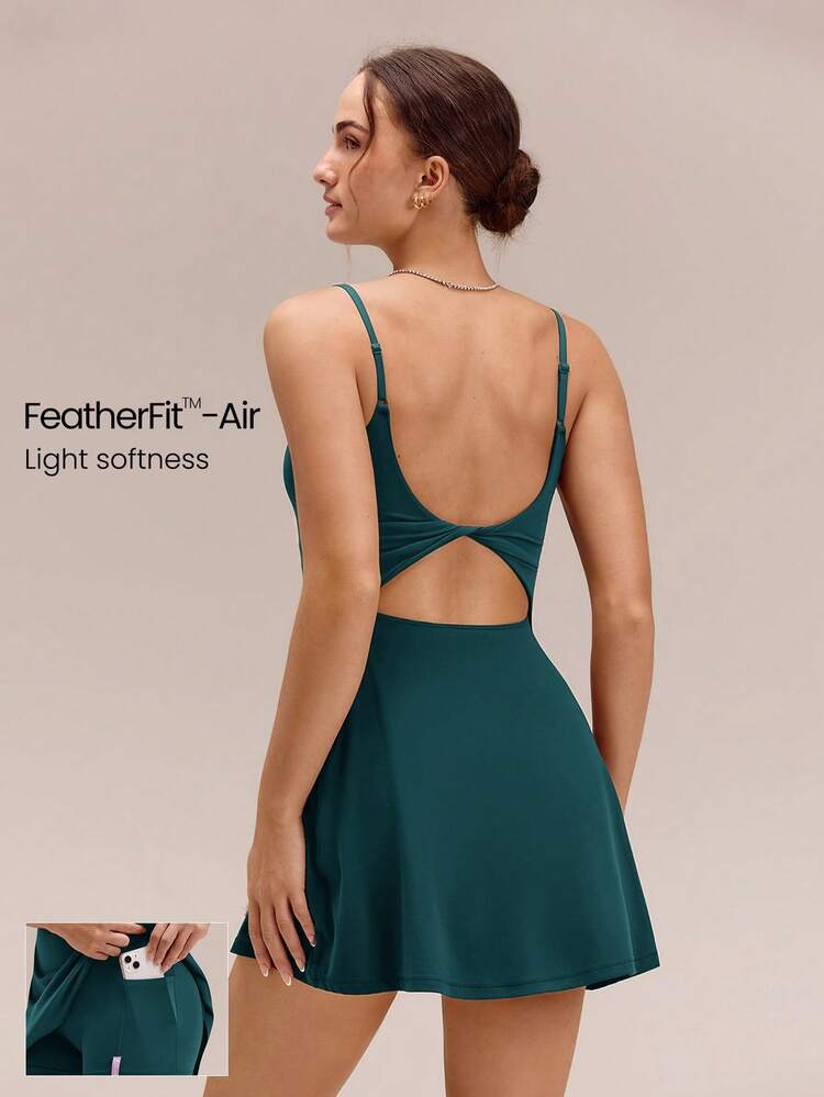 FeatherFit™-Air Scoop Neck Knotted Mini Dress Quick Dry Moisture Wicking