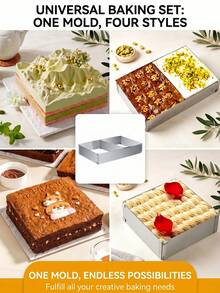 1 pieza Molde rectangular ajustable de acero inoxidable flexible y expandible de 11 a 21 pulgadas, adecuado para tartas de cumpleaños, tiramisú, pan, repostería - Herramienta de hornear - Plateado - Ver 8