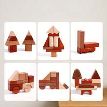 MINKOJA Wooden Original Color Creative Building Blocks Set, 43PCS Large Particles, Shape Recognition, Creative Building Toy, Kids Educational Montessori Early Learning STEM Toy With Wooden Storage Box - Multicolor - View 6