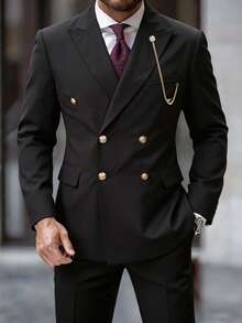 Manfinity Bizformal Chaqueta de traje de caballero de negocios para boda con decoración de cadena negra - Negro - Ver 7