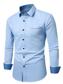 Manfinity Mode Men's Single-Breasted Casual Versatile Commuting Long Sleeve Shirt, Formal - Baby Blue - View 4