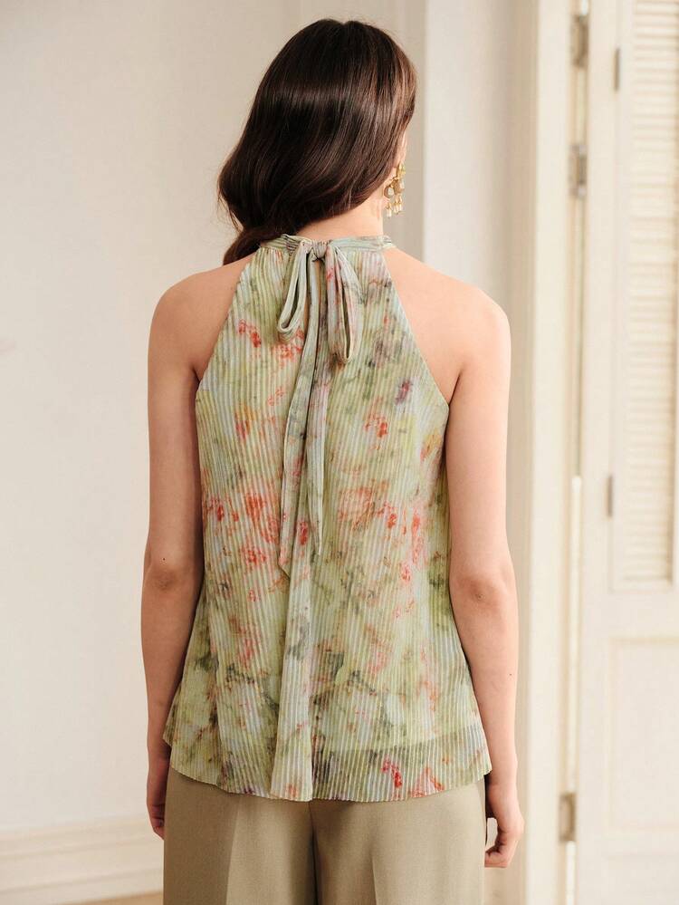 Women's Elegant Pleated Tie Dye Floral Blouse