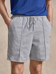 Courvante Men's Solid Color Casual Drawstring Elastic Waist Shorts With Pockets, Graphic Light Gray, Versatile For Summer Men Gym Grey Knit Sweatshorts, For Tennis Sport, Athleisure, Father's Day Gift For Father & Boyfriend, Outfits For Men - Light Grey - View 6