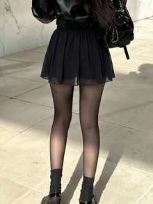 DAZY Women's Solid Color Side Slit Skirt Shorts - Black - View 2