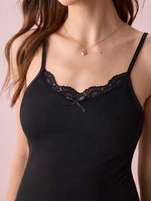 Bonmuse Bộ đồ ngủ 2 món ren gợi cảm gồm áo hai dây và quần short, thích hợp cho nữ mùa xuân/hè/thu. - màu đen - Xem 6