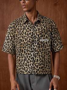 AKNOTIC Men's Leopard Print Short Sleeve Single-Breasted Casual Shirt - Multicolor - View 2