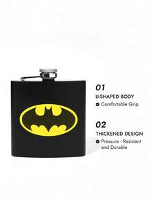 BATMAN X SHEIN 6盎司便携式不锈钢酒壶，迷你便携，适合露营户外使用 - 黑色 - 查看 2
