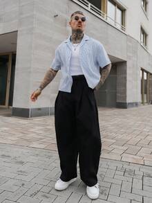 Artur Kramer 男士条纹短袖单排扣休闲/商务衬衫 - 藍白色 - 查看 1