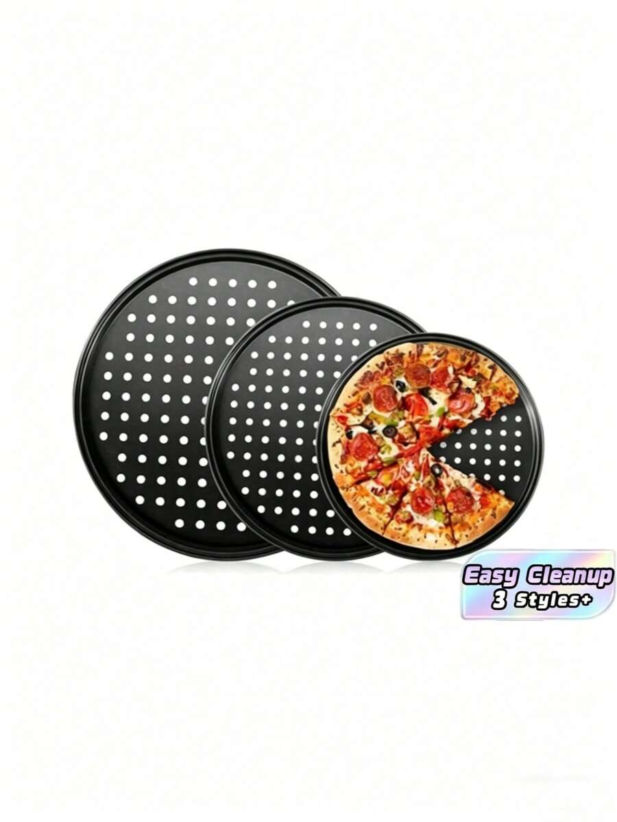 1pc Pizza Pan With Holes, Round Pizza Pan For Oven,9.65 Inch (About 24.5 Cm),11 Inch (About 27.9 Cm),12.6 Inch (About 32 Cm) Baking Pan, Non-Stick Baking Supplies Family Restaurant Kitchen Steel Fresh-Keeping Pizza Pan - Black - View 1