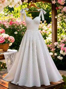 GlowEve Polka Dot Digital Print Twist Front Sleeveless Dress - Black and White - View 6