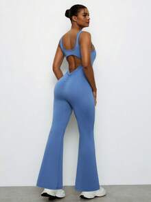 Voyena Plus Size Women's Jumpsuit, Fitness Sports Yoga Long Jumpsuit For Summer, Built-In Bra Jumpsuit,Women's Sports Tracksuit,Women's Sportswear,Women's Sportswear,Going Out Outfits - Blue - View 2