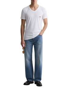 2 Pack Men's V Neck T-Shirts WHIte - White/White Blu Logo - View 4