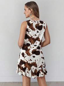 Wildy Women's Cow Print Sleeveless Mini Dress,Casual Country Western Music Festival Outfits,Summer White Animal Print Concert Outfit,BOHO Chic Vacation - Multicolor - View 2