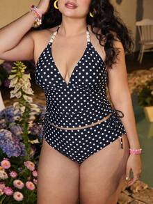Swim Mod 2026新款加大码女式随机印花优雅抽绳休闲吊带泳衣，夏季 - 黑與白 - 查看 5